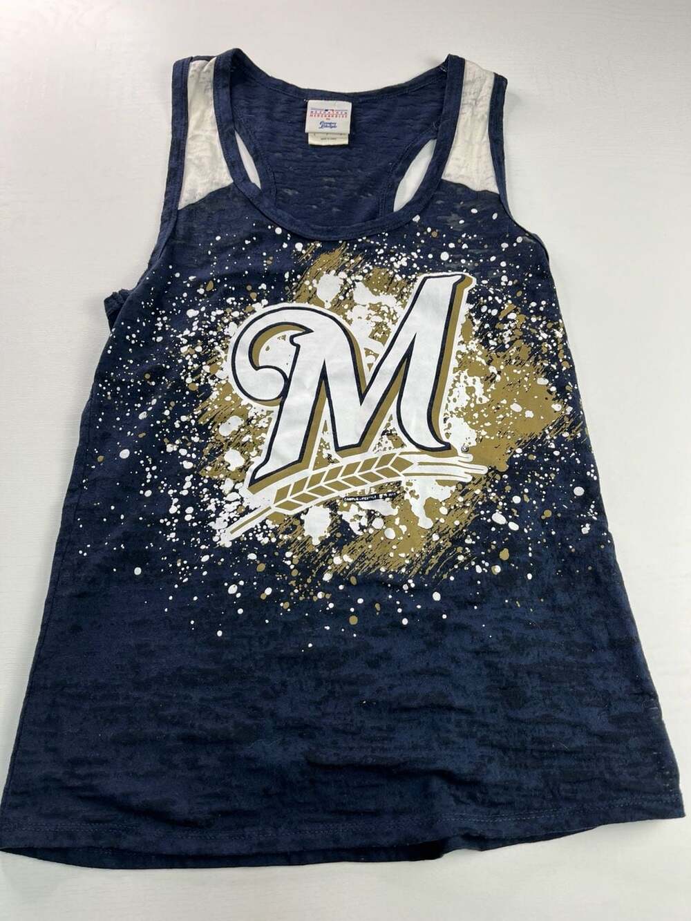 Milwaukee Brewers MLB Campus Lifestyle Burnout Racerback Tank Top Size S
